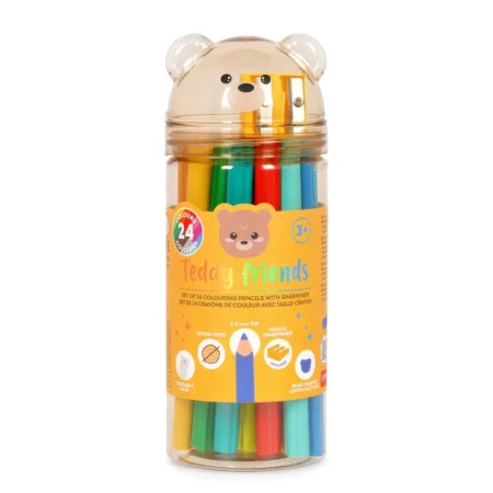 Set di 24 Matite Colorate con Temperino - Teddy Friends
